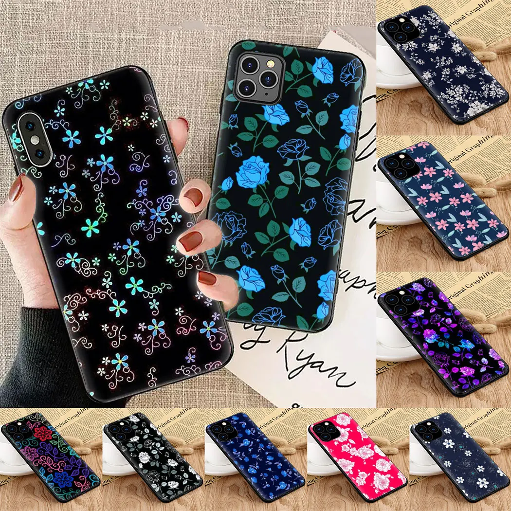 Мягкий силиконовый чехол для телефона с рисунком и белыми цветами iPhone 5 6 7 8 11 5S 6s