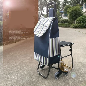 

Shopping Cart Small Cart Portable Shopping Cart Climbing Building Trolley Car Trolley Can Sit with Seat Folding Trolley