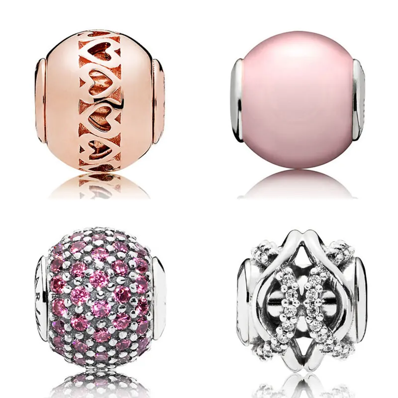 

Rose Gold Caring With Cubic Zirconia Beads Fit Pandora Essence COLLECTION Bracelet Bangle 925 Sterling Silver Charm Jewelry