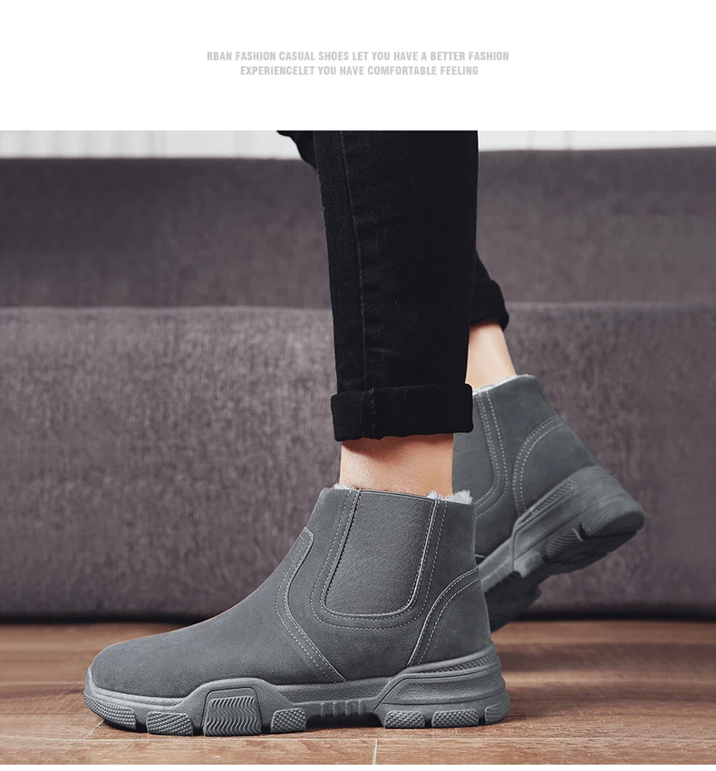 Men Snow Boots Plush Keep Warm Ankle Boots for Men Casual Shoes Comfortable Hard-wearing Slip-on Fur Warm Ankle Boots AODLEE