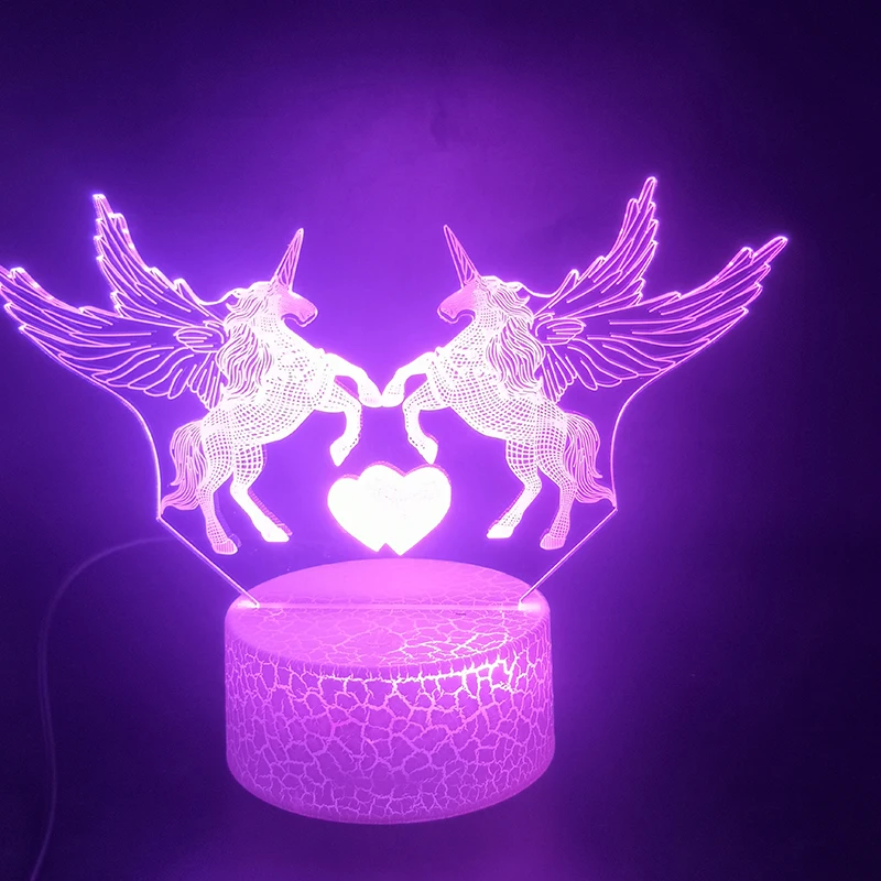 Единорог Pegasus животное 3D лампа на батарейках напрямую поставка милый подарок