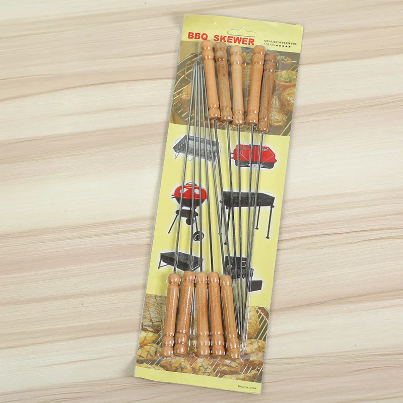 Citop 12pcs Outdoor Picnic BBQ Barbecue Skewer Roast Stick Stainless Steel Needle With Wooden Handle Tong Kebabe Tools