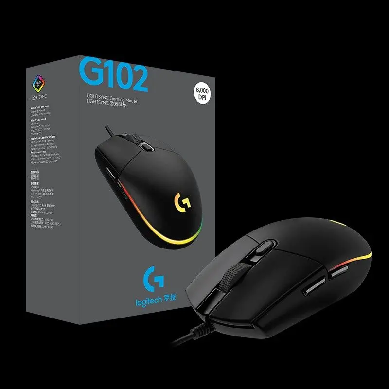 Logitech G102 2 го поколения Проводная игровая rgb мышь для Windows 10/8/7 с 8000 точек/дюйм Streamer