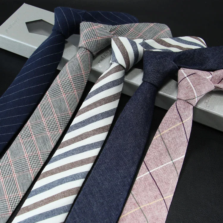 Мужской узкий галстук из хлопка и льна, мужской галстук, 6 см, праздничная одежда, деловая, повседневная, профессиональная работа, в клетку, подарок для отца