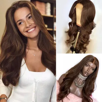 

Long Wavy Chocolate Brown 150Density Full Lace Human Hair Wigs for Black Women Pre Plucked 360 Lace Frontal Wigs Bleached Knots