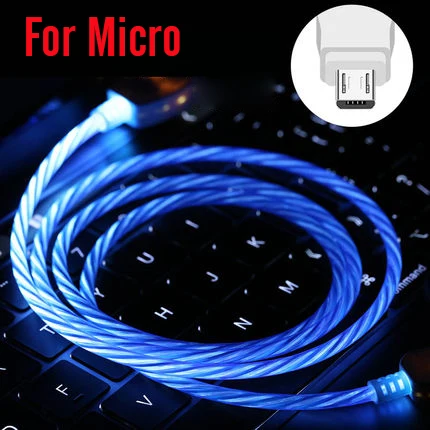 Светодиодный светящийся струящийся кабель Micro usb type C адаптер быстрой зарядки для телефона Microusb type-C зарядное устройство для передачи данных usb c для iphone samsung xiaomi - Цвет: Blue for Micro