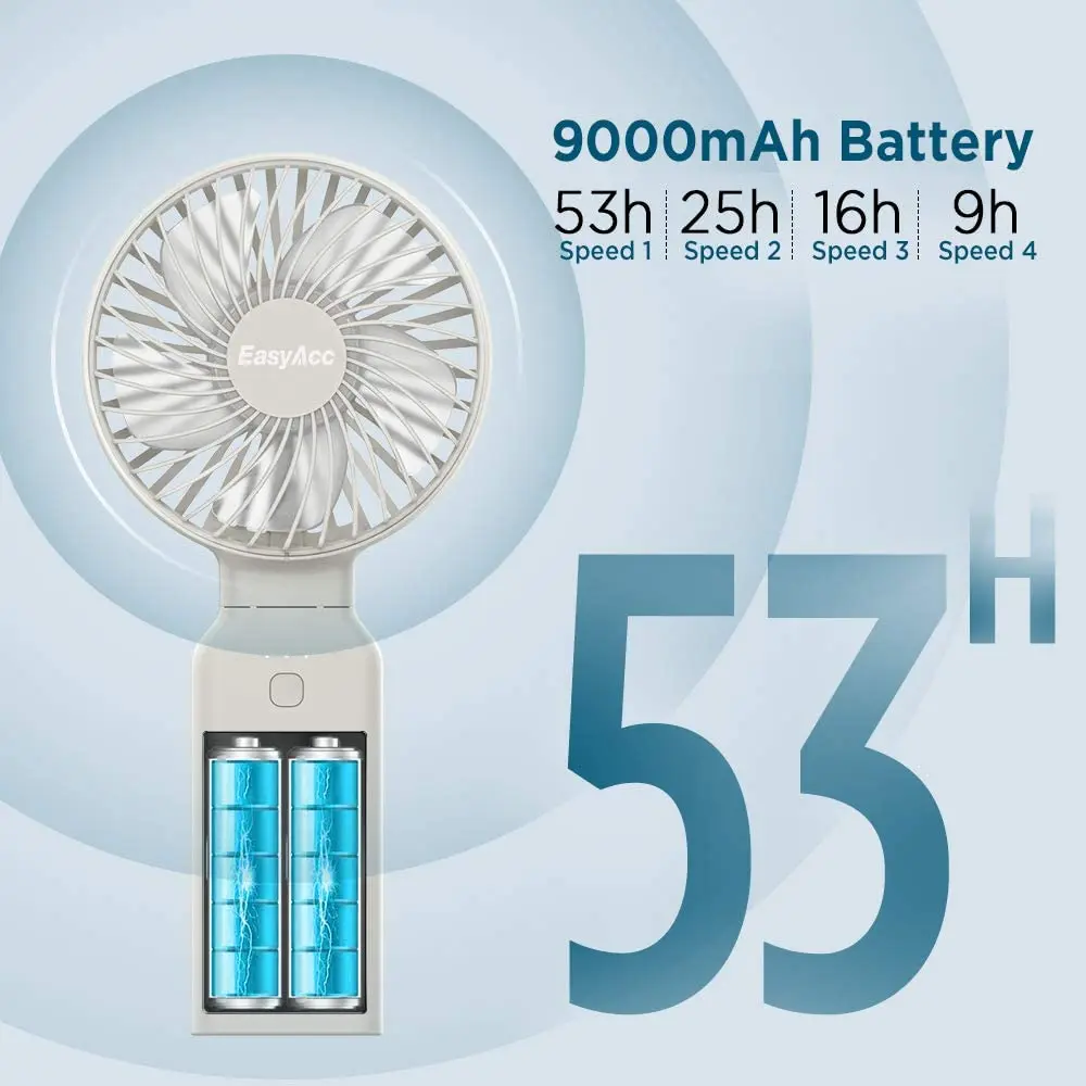 EasyAcc 9000mAh Portable Rechargeable Fan Mini Handy Fan USB Fan 9-53 Hours