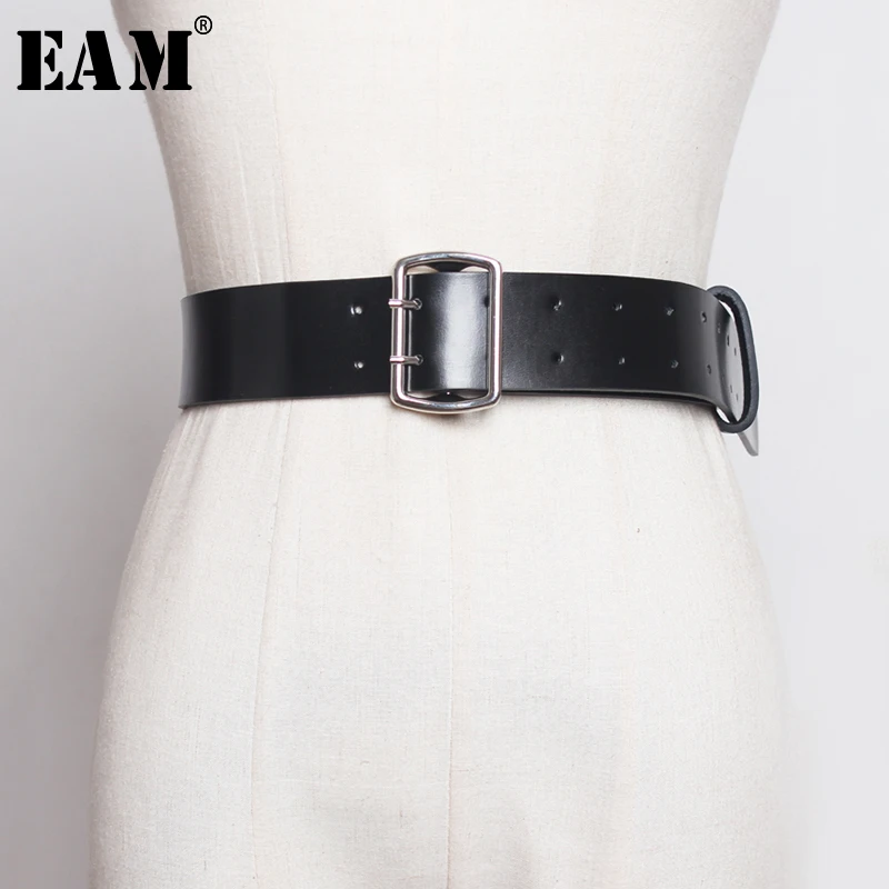 

[EAM] Pu Leather Split Joint Wide Long Belt Accessories Personality Women New Fashion Tide All-match Autumn Winter 2019 1B016