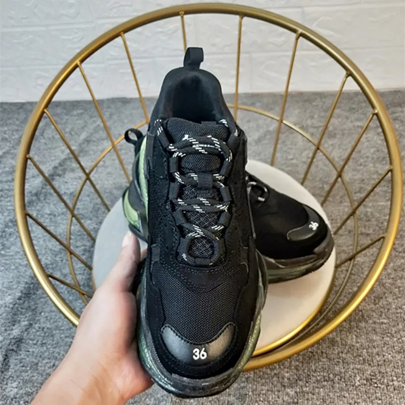 

b new old shoes triples transparent crystal air cushion bottom Paris retro old men and women retro sports running shoes