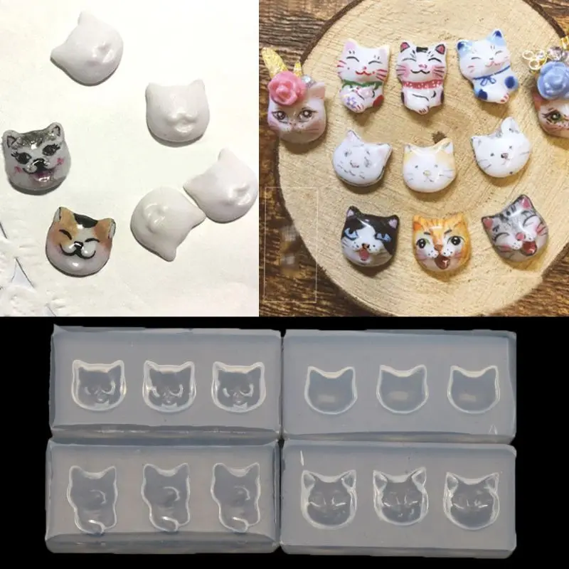 

4Pcs Cat Head 3D Silicone Nail Art Clear Molds Kit Cartoon Cat Nail Carving Mold U4LE