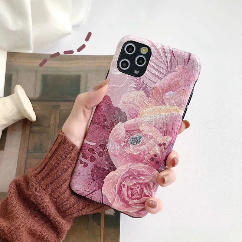 3D Шелковый мягкий чехол для Iphone 11 PRO MAX XS MAX XR X 7 8 6 6S Plus, винтажный Силиконовый противоударный гибкий чехол с изображением цветов - Цвет: Красный