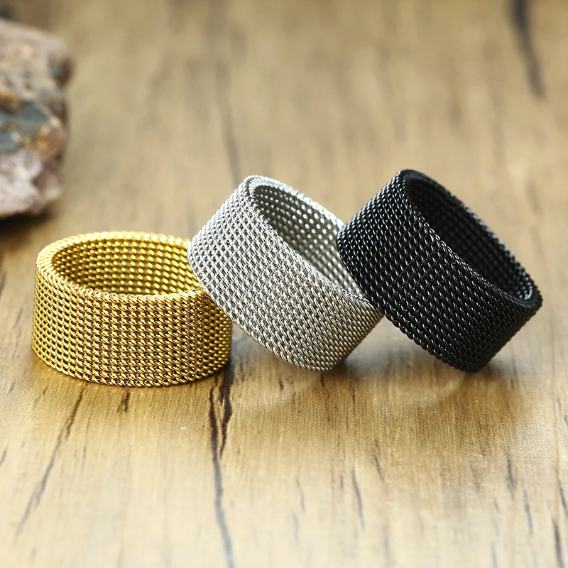 MENS MODERN STAINLESS STEEL MESH BAND RING MESH BAND FOR MEN WOMEN JEWELRY - Image 5
