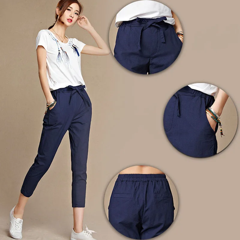 Капри pantalon femme ete 2019 летние женские брюки капри хлопковые льняные короткие топы и