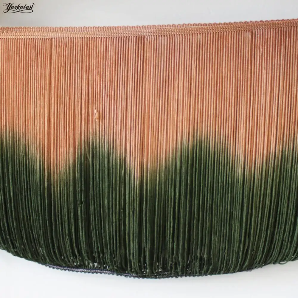 10 Yds Latin Fringe Tassel Dip Dye Ombre Soft Rayon Latin Macrame Dance Dress Trimming Samba Skirt Tassel Brown/Green 25cm