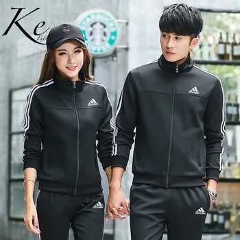 

KE black fashion man woman casual student wear men and women running sports fitness couple set sport set tracksuit big plus size