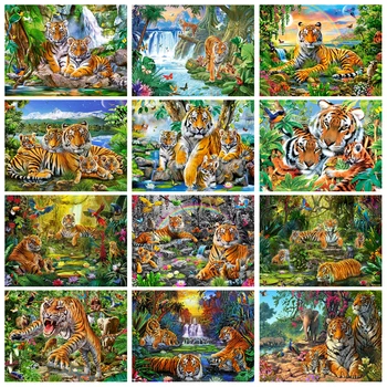 

5D DIY Diamond Painting Tiger Full Round Drill Diamond Embroidery Animals Mosaic Rhinestone Pictures Home Decor