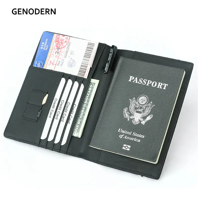 Carbon Fiber Microfiber RFID Passport Cover Leather Elastic Band Travel Document Wallet ID Bag Passport Holder
