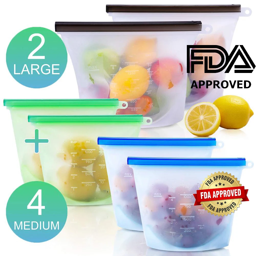 

RASABOX - Reusable Silicone Food Storage Bags for Vegetable, Fruit, Meat - Leakproof, Microwave Freezer, Dishwasher Safe