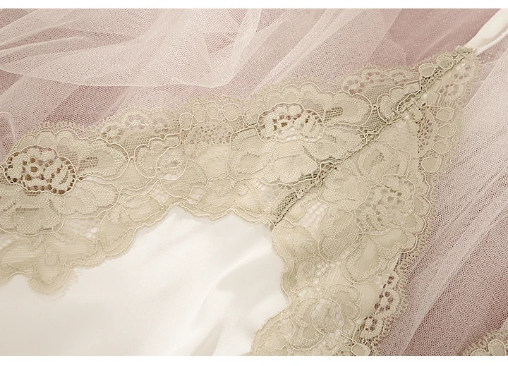 CINOON Sexy Nightdress For Women V-neck Sleeveless Pajamas Lace Silk Nightwear Strappy Sleepwear Comfortable Nightskirt Suit (14)