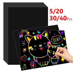 5/20/30/40Pcs 16k Rainbow Scratch Art Mini Notes With Wooden Stylus Scraping Drawing Toys Arts And Crafts For Kids Boys Girls