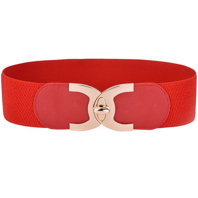 Women Wide Stretchy Belt Fashion Vintage Elastic Female Waist Cinch Girls Cummerbund 6.5-C-Red