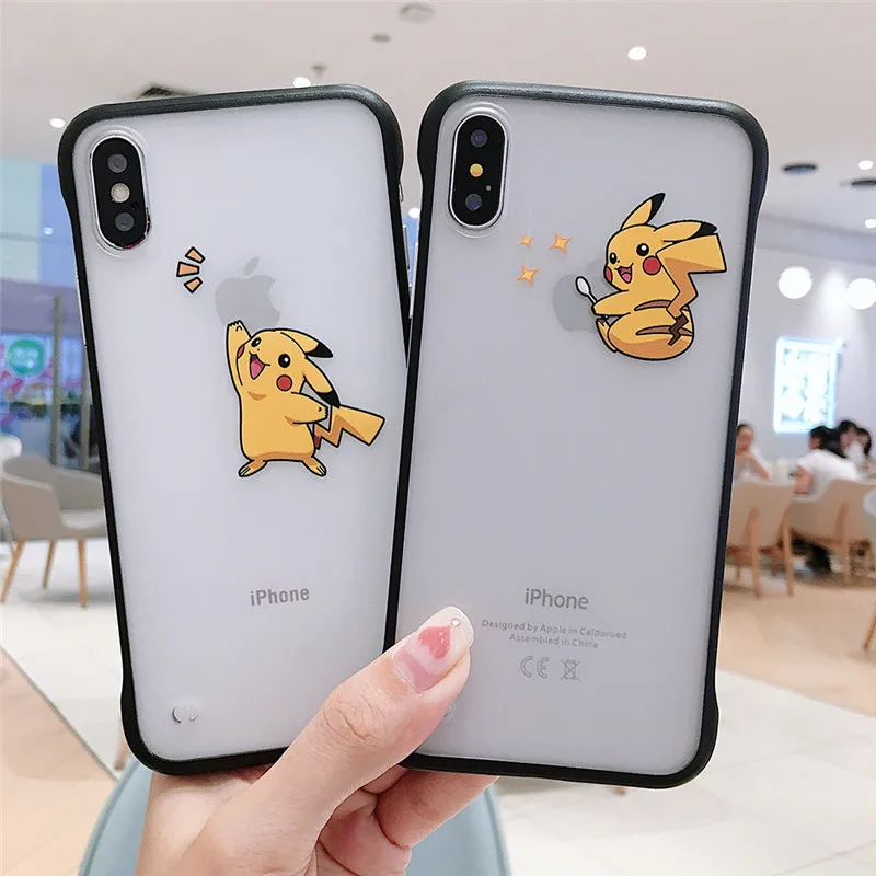

Cute Cartoon Pikachue Case for coque iphone 7 8 Plus 6S Hard PC Frameless Cover cases for iphone X XR XS MAX phone case bag
