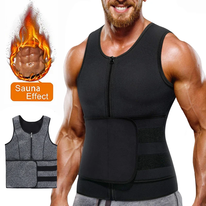 Corset Mens Slimming Belt Fitness Neoprene Sauna Suit for Men Waist Trainer Vest Zipper Body Shaper with Adjustable Tank Top