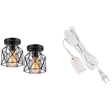 2Pack Semi-Flush Mount Ceiling Light E26 With Extension Hanging Lantern Cord Cable 15Ft UL 360W, US Plug