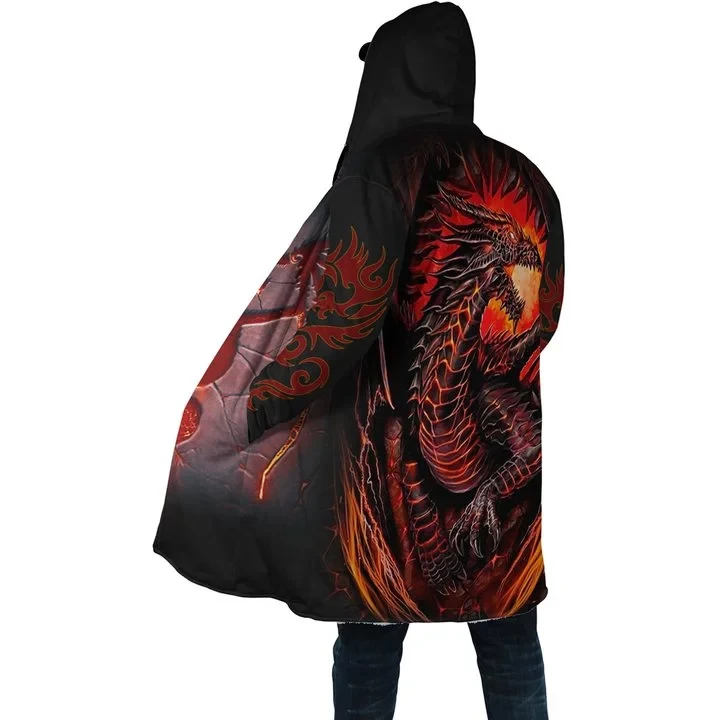 2024 Winter Herren Mantel Lava Drache und Schädel Tattoo 3D Volldruck Fleece Kapuzenmantel Unisex Casual Dicke Warme Cape-Mantel PF44 – Detail 5