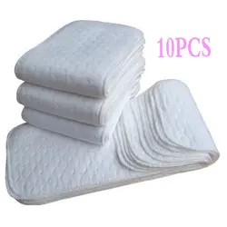 Fraldas de pano reutilizáveis para bebês, fraldas de algodão para crianças com 3 camadas de algodão, lavável, cuidados com o bebê, com 10 peças