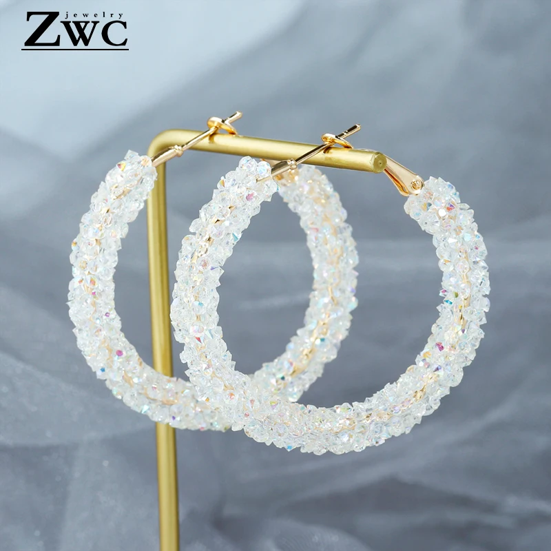 ZWC модные корейские серьги-капли, женские серьги с кристаллами циркония, стразы, яркие круглые геометрические серьги, Женские Ювелирные изделия