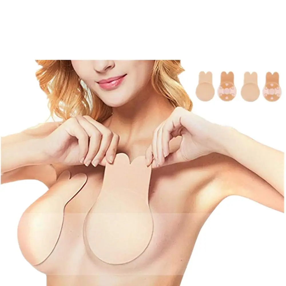 Strapless Backless Adhesive Brassy Bra for Women Girls Ladies Black, Beige Nippleless Cover Multiway Stick on Bra Breast Lift up Invisible Bra Boob Tape 