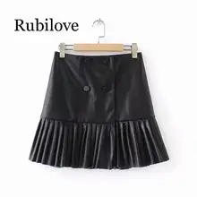 Модная женская плиссированная юбка с кожаным эффектом в европейском и американском стиле