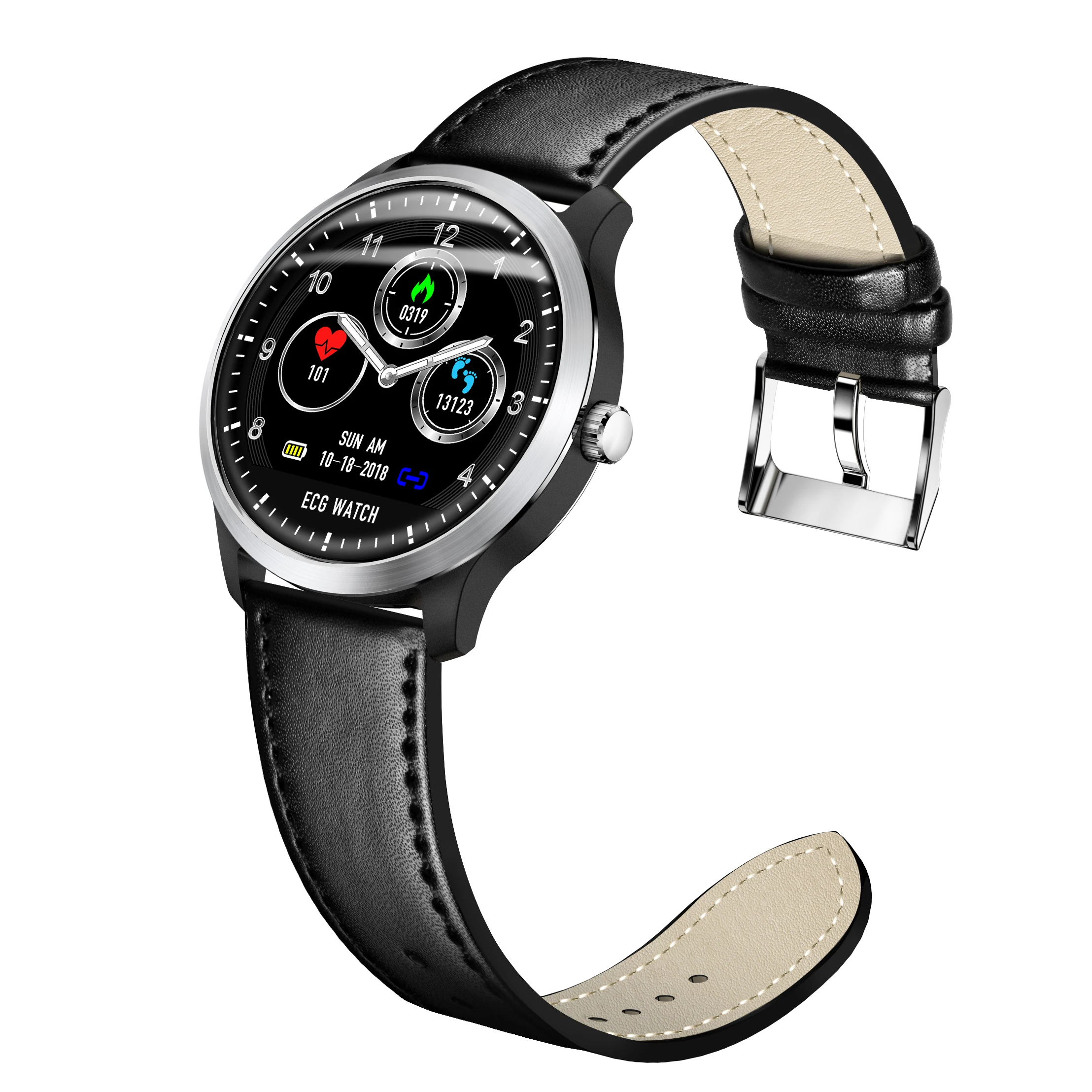 LEMFO N58 ЭКГ PPG Смарт часы для мужчин женщин электрокардиограф Дисплей Монитор артериального давления сердечного ритма smartwatch - Цвет: Black Leather