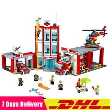 DHL,, DHL, 02052, серия "Город", пожарная станция, набор из 1029 предметов, строительные блоки, кубики, игрушки ActionToys, подарок, клон, 60110