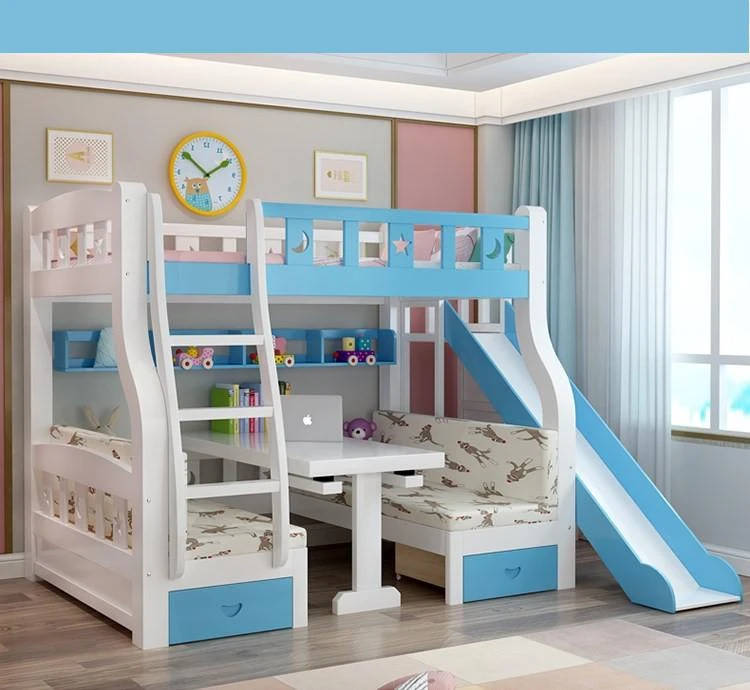 con escritorio para niños, cama madera maciza con litera deslizante| | - AliExpress