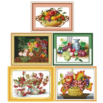 

Fruit in flower basket DIY handmade cross stitch kits 11CT14CT printed pattern crafts DMC sewing needlework embroidery set decor