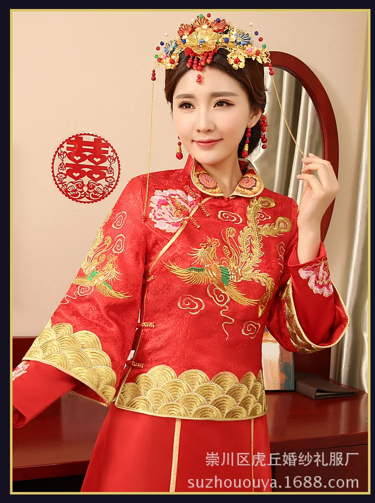 Новое красное традиционное китайское свадебное платье Qipao Национальный костюм женский зарубежный китайский стиль свадебное платье с разрезами по бокам и воротником-стойкой одежда