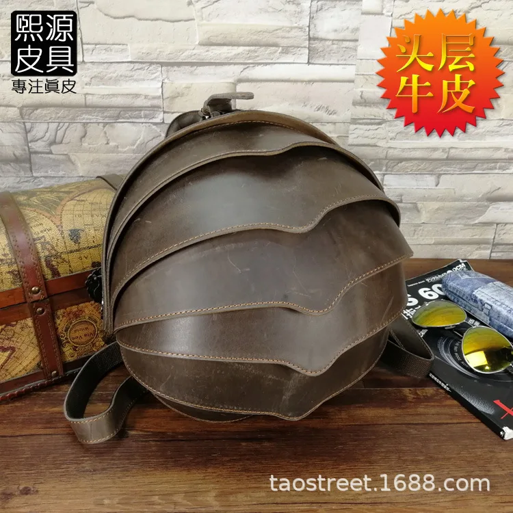 

Handmade Women's Men's Bag Leather Backpack Full-grain Leather Retro Horse Leather Cool Beetle Backpack