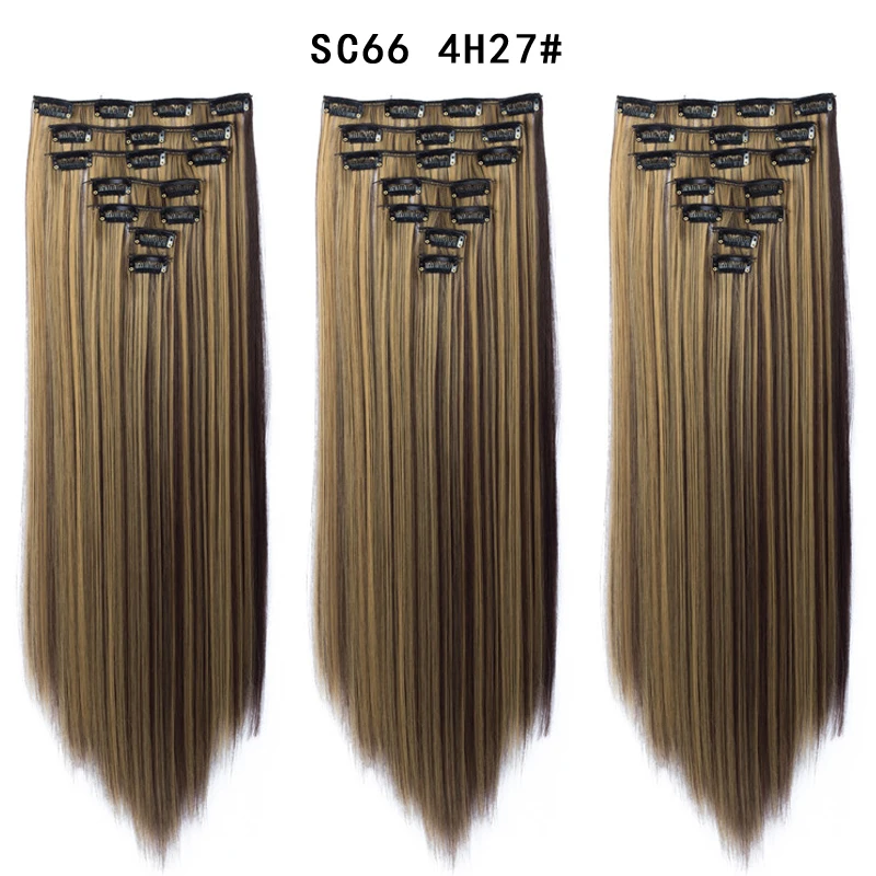 Синтетические длинные прямые женские накладные волосы на заколках 22 дюйма накладные волосы натуральный черный коричневый блонд стильные волосы 7 шт - Цвет: SC66 4H227