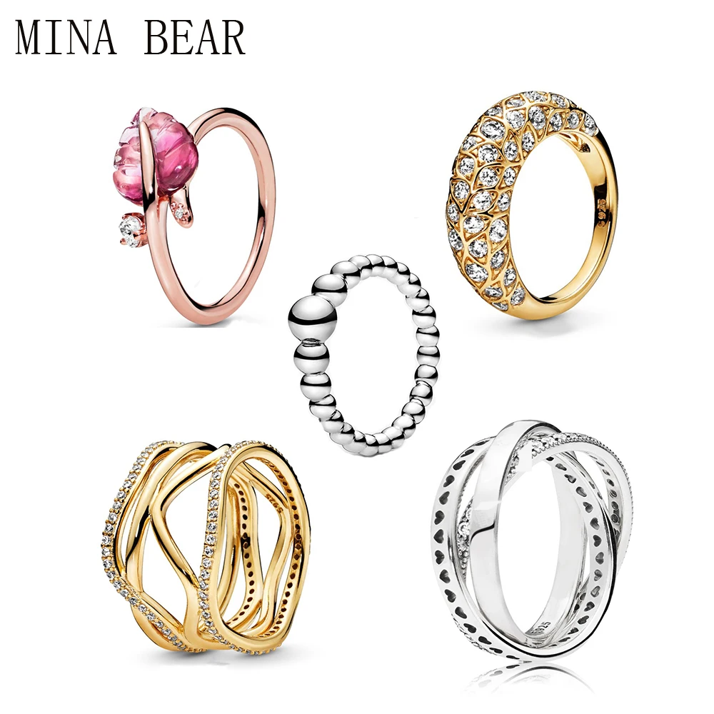 MINA BEAR 2019 блестящее поворотное кольцо с линиями бусинами в форме сердца Женское