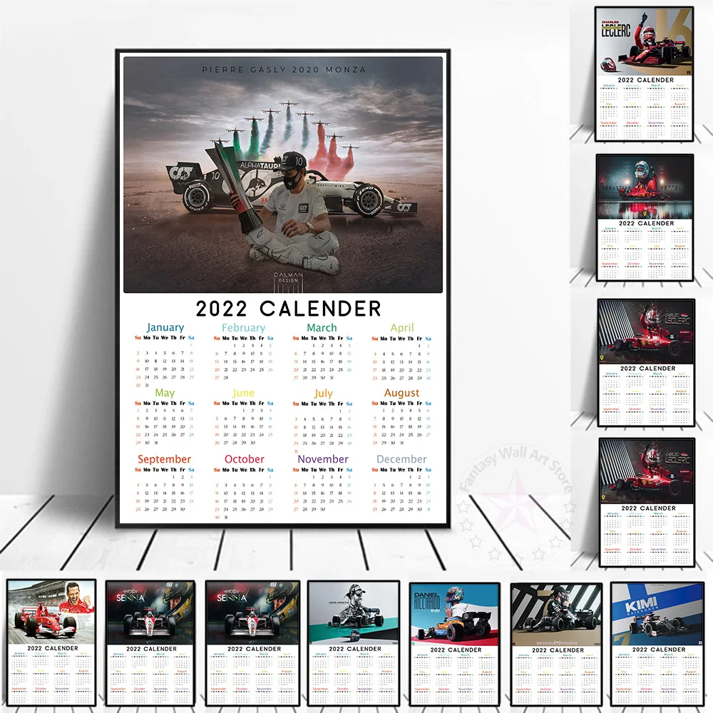 

HD New 2022 Calendar Poster Race Car Racer F1 Poster Famous Car Canvas Painting Modern Wall Art Picture Room Home Decoration