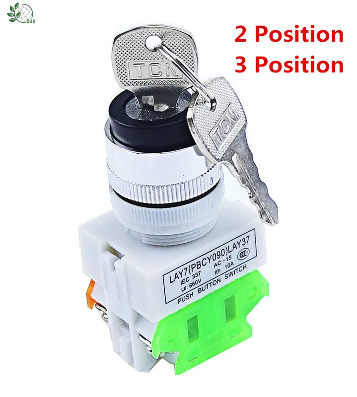 

LAY37 AC 380V 10A DPST 2 Position 3 Position Rotary Selector Key Lock Switch 1 N/O 1 N/C