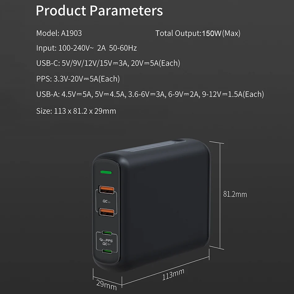 URVNS PD 150W Multi GaN Dual USB Type C Fast