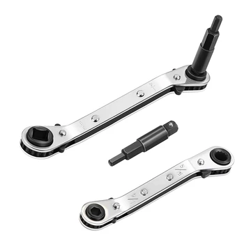 

2pcs Refrigeration Service Wrench Set, 5/16inch x 1/4inch Ratcheting Service Wrench with Hex Bit Adapter