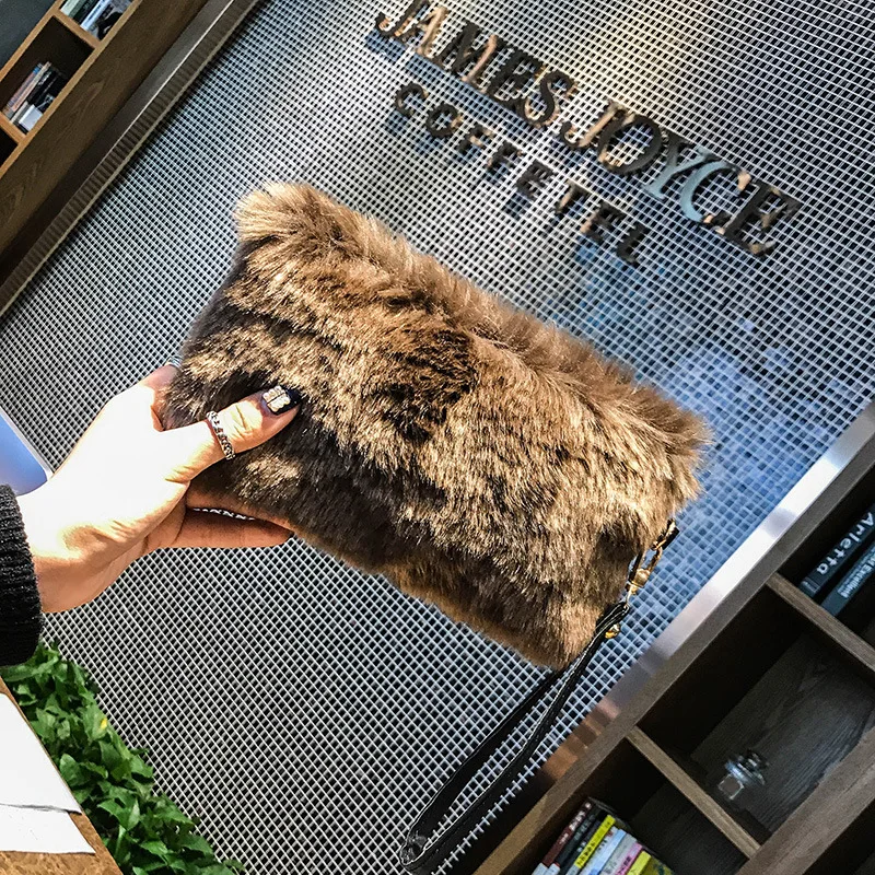 

2019 New Style Autumn And Winter Furry Clutch Rabbit Hair Carrying Purse-WOMEN'S Bag Korean-style Mini Evening Bag