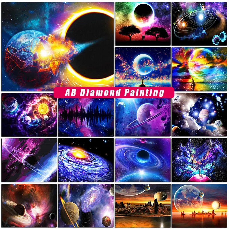 New AB Diamond Painting Universe Planet Full Square/Round Diamont Embroidery Sky Landscape Mosaic Galaxy Cross Stitch Home Decor