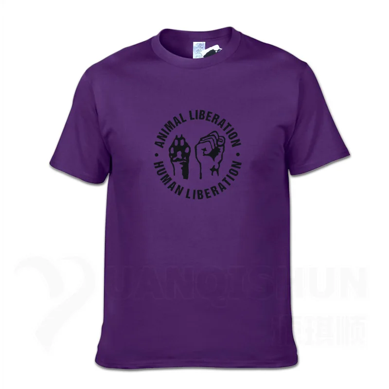 Purple 2 Футболка с надписью «ANIMAL LIBERATION-HUMAN LIBERATION», индивидуальная футболка с жестом, бутик, 16 цветов, чистый хлопок, футболка унисекс - Цвет: Purple 2