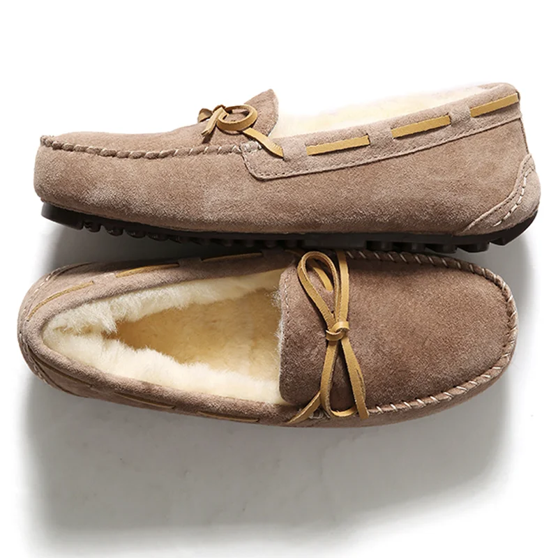New Bow Wool Boots For Women Concise Slip On Casual Flat Shoes Woman Comfy Warm Runway Ankle Boots Natural Fur Winter Shoes - Цвет: brown as show