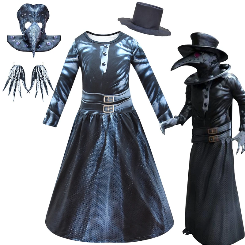 Plague Halloween Costume 2022 2022 Child Halloween Costume Anime Cosplay Kids Punk Plague Doctor Beak Bird Mask Gloves Hat Dress Full Sets Girls Aliexpress